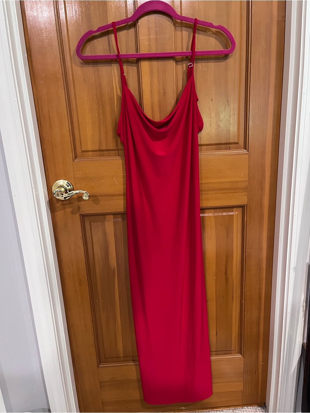 bebe Red Cowl-Neck Maxi Slip Dress